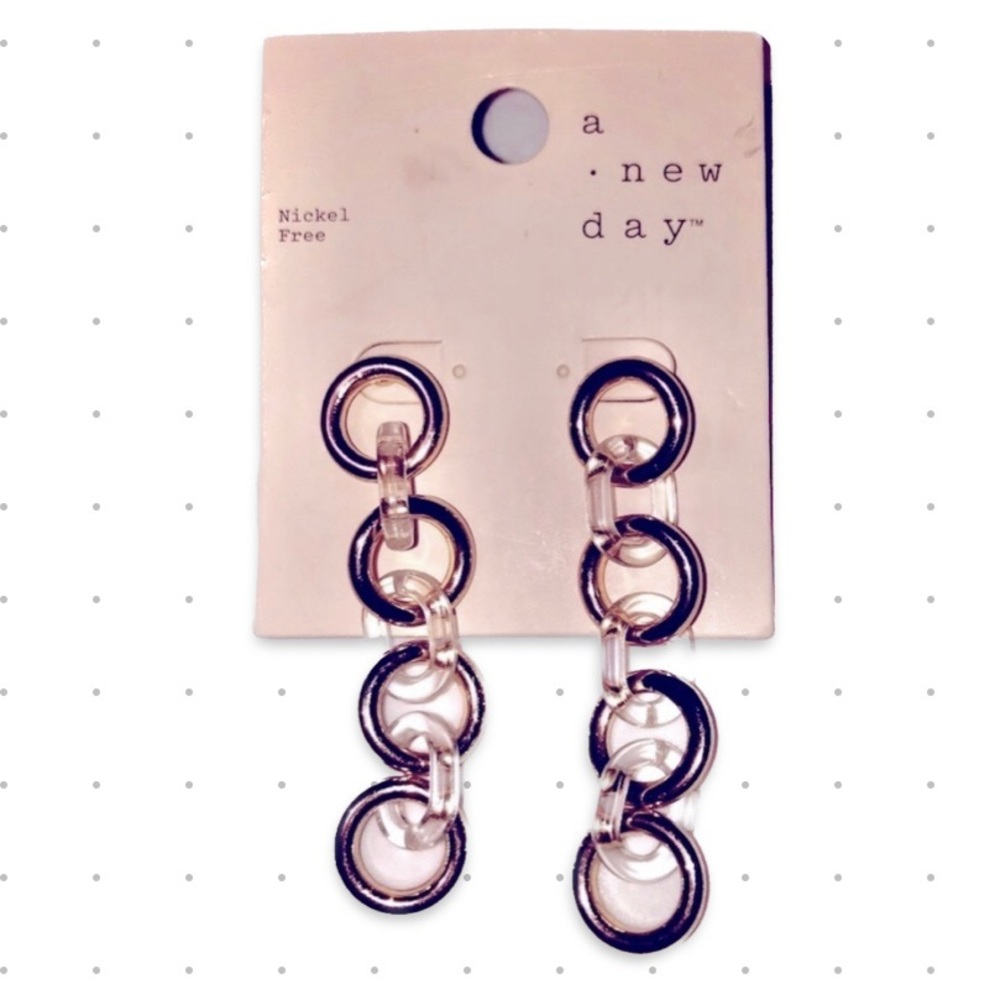Gold tone and clear chain link earrings